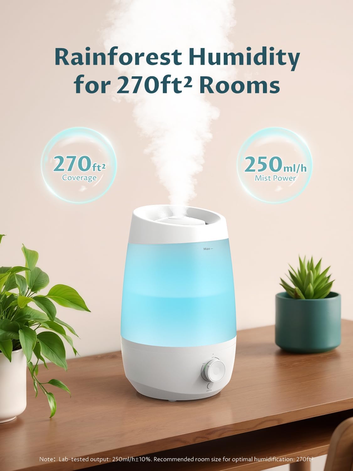 BREEZOME 2.5L Top Fill Humidifiers for Bedroom, 250ml/h Mist Output, 25hrs Humidifiers for Home, 7 Adjustable LED, Essential Oil Diffuser, 25dB Ultrasonic Humidifier for Baby and Indoor Plants, White | Ultrasonic Humidifiers for Home with 7 Adjustable