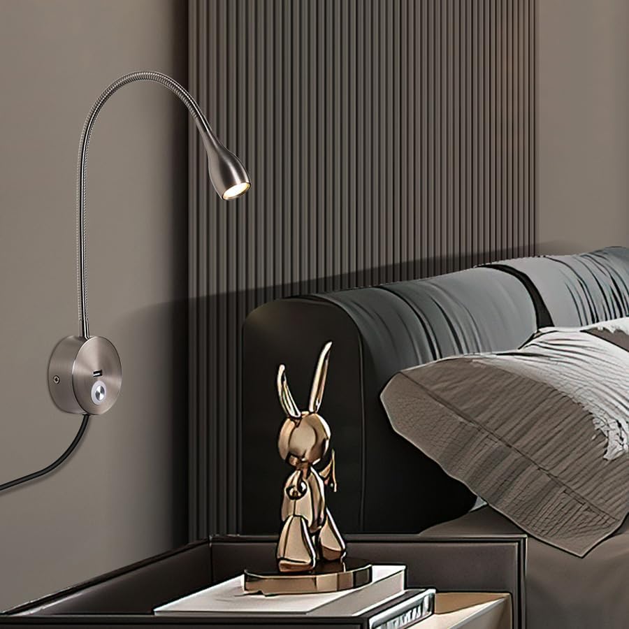 LED Reading Lamp 3W Warm White 3000K for Reading Books Black Plug Cord 2PCS (RS032)