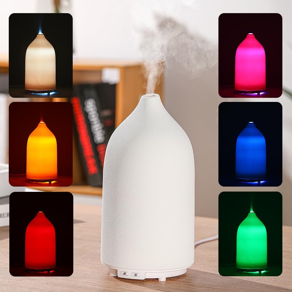 Aroma Diffuser,500ML Ceramic Ultrasonic with 7-Color LED Light，Essential Oil Diffuser for Home ，Quiet Cool Mist Diffuser for Bedroom, Office