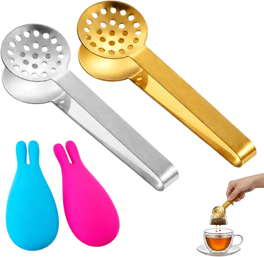 4PCS Tea Bag Squeezer Set, Essential Tea Accessories with Stainless Steel Construction, Convenient Tea Bag Strainer and Tea Tongs for Easy Brewing, Multipurpose Teabag Squeezer Tools