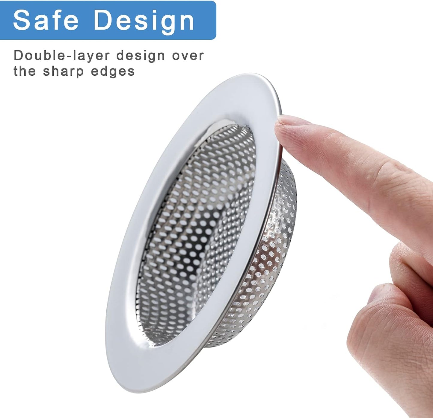 2 Pcs Sink Strainer Double-Layer Safe Design for Kitchen Sink Drain Basket | Upgraded Double-Layer Safe Kitchen Sink Strainer, No Finger Cuts, 4.5 Inch Outer Diameter, Fits Most Sinks