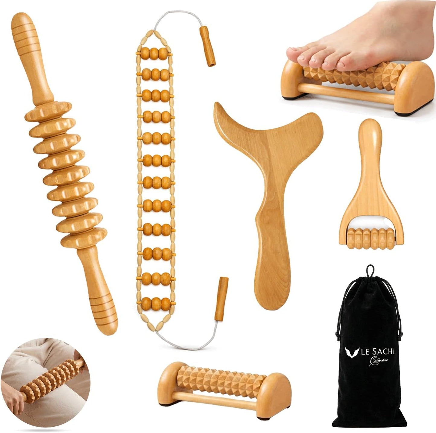 5 in 1 Wood Therapy Massage Tools Set for Cellulite Reduction & Stress Relief – Maderoterapia Kit for Lymphatic Drainage, Body Sculpting, Nervous System Relaxation & Muscle Recovery