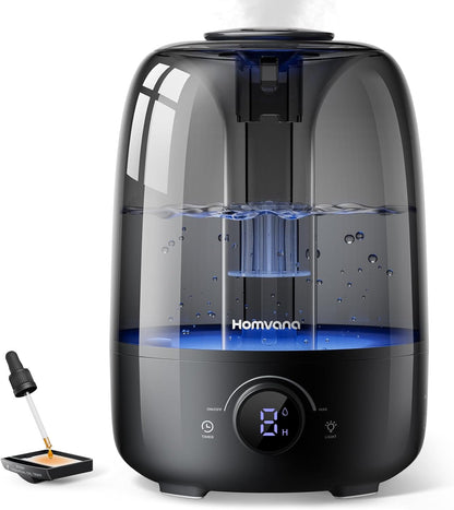 Homvana Top-Fill Cool Mist Humidifiers for Bedroom, Large Room(4L,Black)