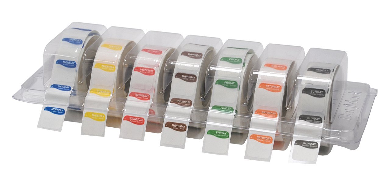 DayMark Safety Systems I132152 Day of The Week 3/4" Square Dissolvable Labels, Monday-Sunday, Label Dispenser Included (7,000 Labels)
