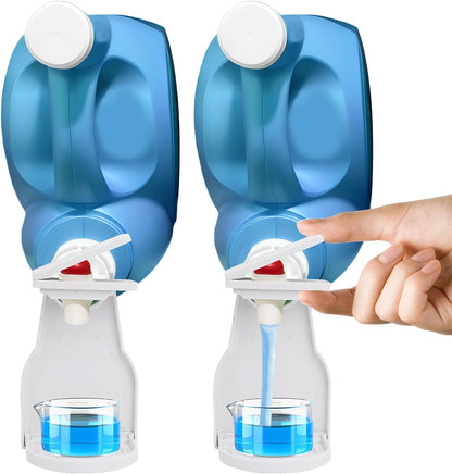 Laundry Detergent Dispenser 2Pack Set with Cup Holder & Drip Catcher | Detergent Bottle Cup Holder with Nozzle Button Switch for Liquid Laundry & Softener, Laundry Room Organization and Storage