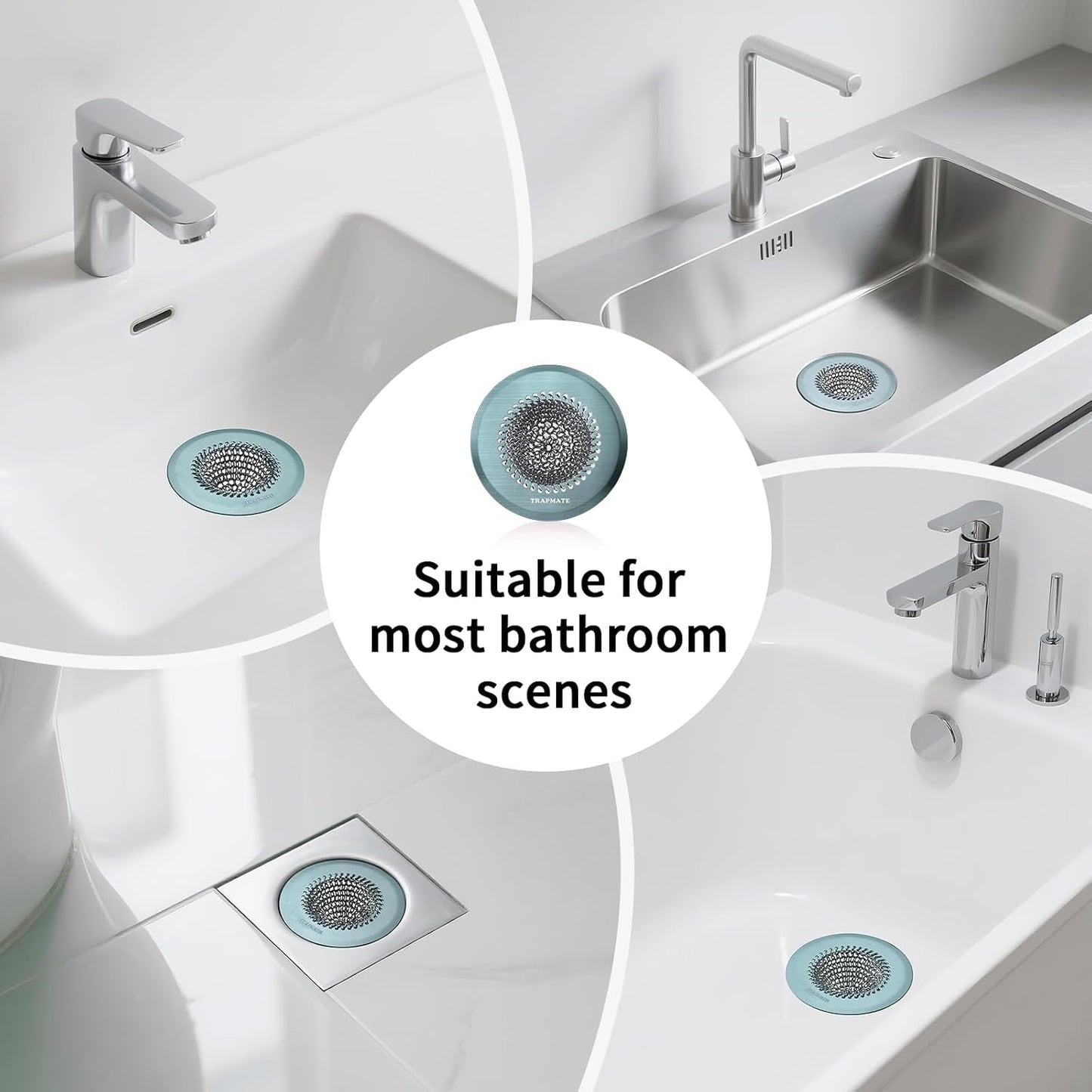 TRAPMATE Shower Drain Hair Catcher, 4.4" Anti-Clogging Bathtub Drain Cover | Easy Flip Cleaning, Traps Hair with Fast Drainage, Anti-Slip Drain Protector Fits Regular & Pop-up Drains (Patented Product)
