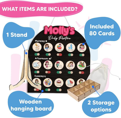 Wooden Daily Routine for Kids, Chore Chart for Toddler, Daily Responsibilities for Kids, Visual Schedule, Morning Bedtime Routine for Girls