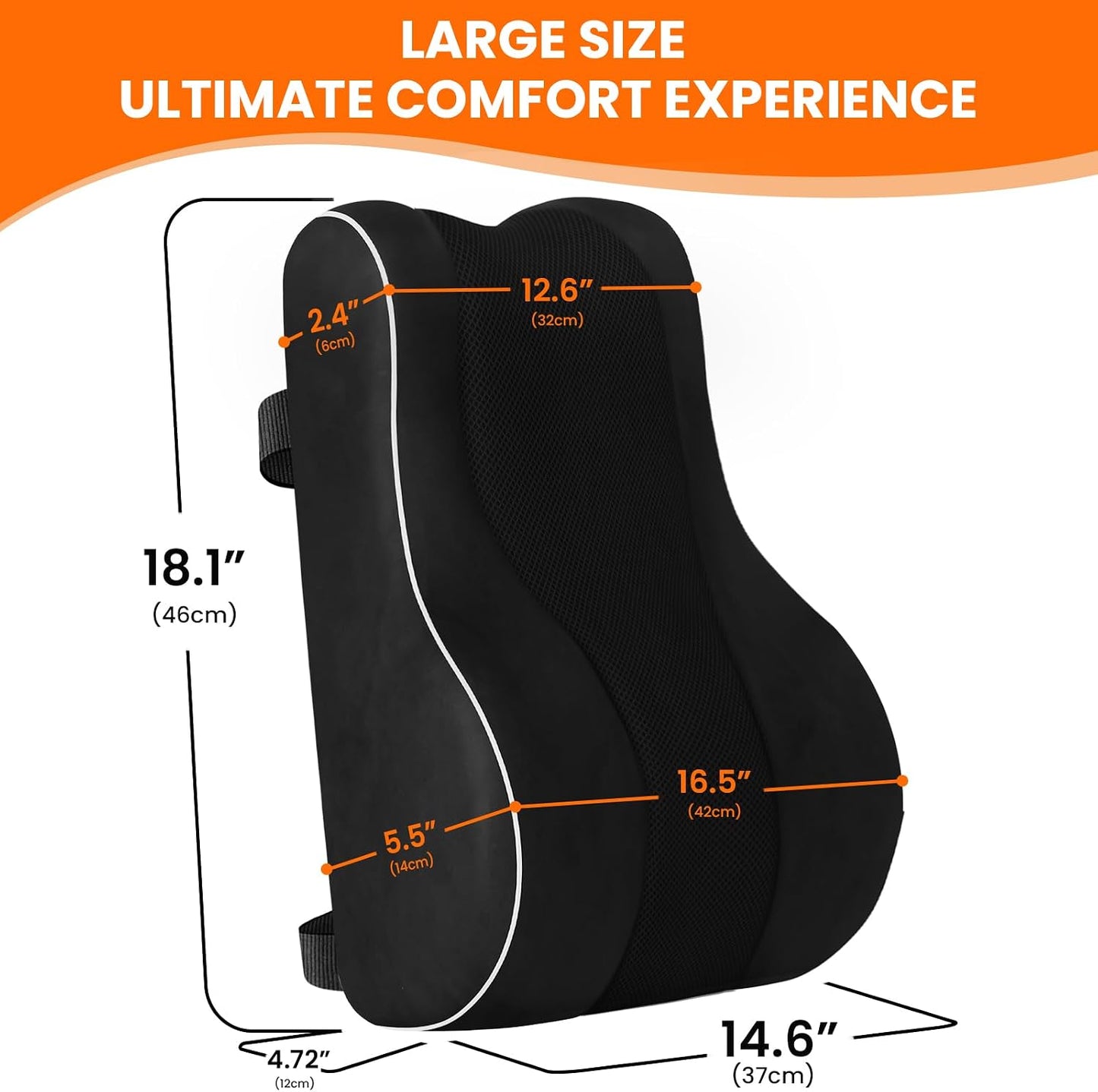CloudBliss Lumbar Support Pillow, Memory Foam for Office Chair, Black | Ergonomic High-Density Memory Foam, Adjustable Straps, Washable Mesh Cover, Lower Back Support for Office, Gaming & Car Seat