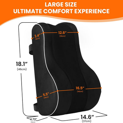 CloudBliss Lumbar Support Pillow, Memory Foam for Office Chair, Black | Ergonomic High-Density Memory Foam, Adjustable Straps, Washable Mesh Cover, Lower Back Support for Office, Gaming & Car Seat