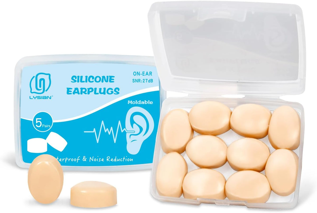 LYSIAN Moldable Silicone Ear Plugs for Sleep and Swim, 5 Pairs, Blue