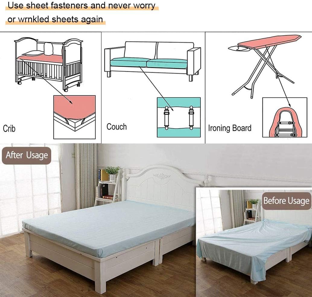 Adjustable Bed Sheet Straps Clips, Elastic Mattress Sheet Fasteners Holder and Suspenders, Grippers to Hold Sheet, Mattress, Sofa, Couch, Table Cloth, Ironing Board Cover, Black