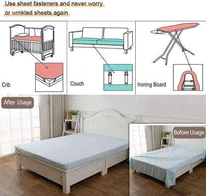 Adjustable Bed Sheet Straps Clips, Elastic Mattress Sheet Fasteners Holder and Suspenders, Grippers to Hold Sheet, Mattress, Sofa, Couch, Table Cloth, Ironing Board Cover, Black