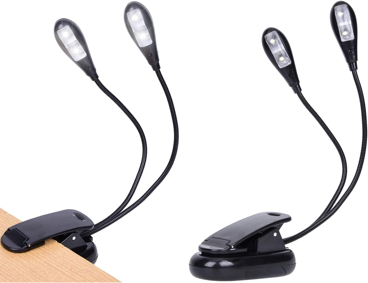 Music Stand Light, 1/2/4/ Clip on LED Book Lights, USB and AAA Battery Operated, Reading Lamp in Bed, 4 Brightness Levels, Ideal for Musician, Piano Player, Sheet Music, Travel (Dual Arm)