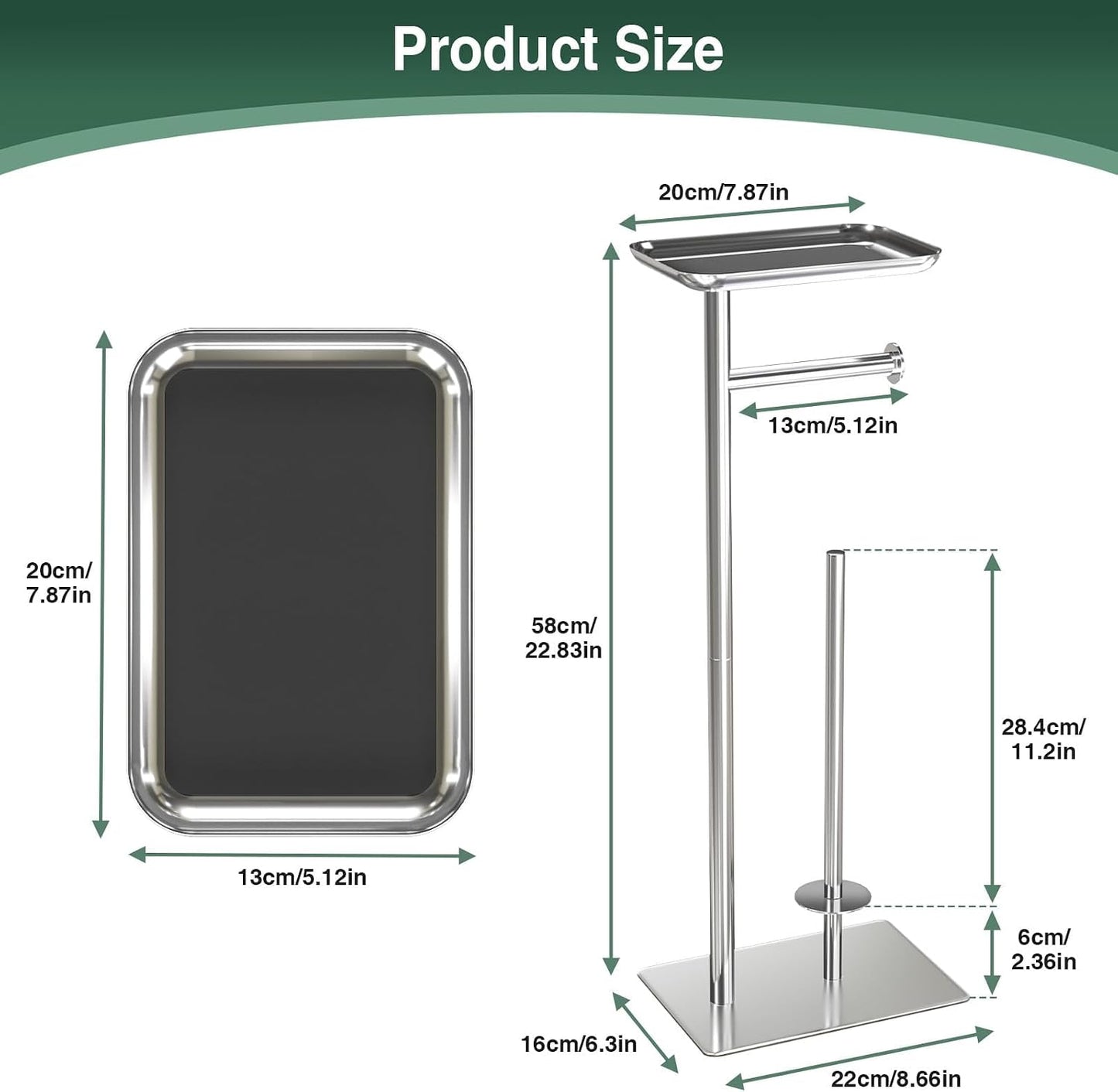 Toilet Paper Holder Stand with Top Storage Shelf | Free Standing Toilet Roll Dispenser for Bathroom, Holds 4 Reserve Rolls, Silver