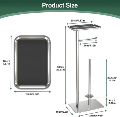 Toilet Paper Holder Stand with Top Storage Shelf | Free Standing Toilet Roll Dispenser for Bathroom, Holds 4 Reserve Rolls, Silver