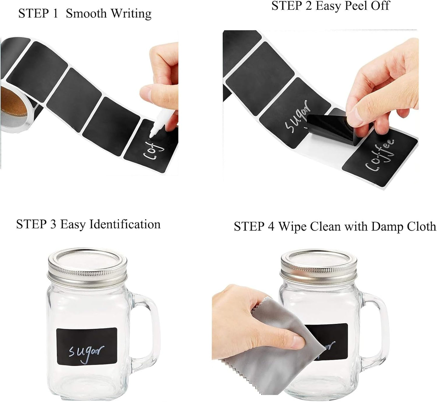 Chalkboard Labels, 300PCS Waterproof Blackboard Reusable Chalk Sticker Label, Removable Pantry Labels Rectangle for Storage Bins, Mason Jars, Food Containers, Office