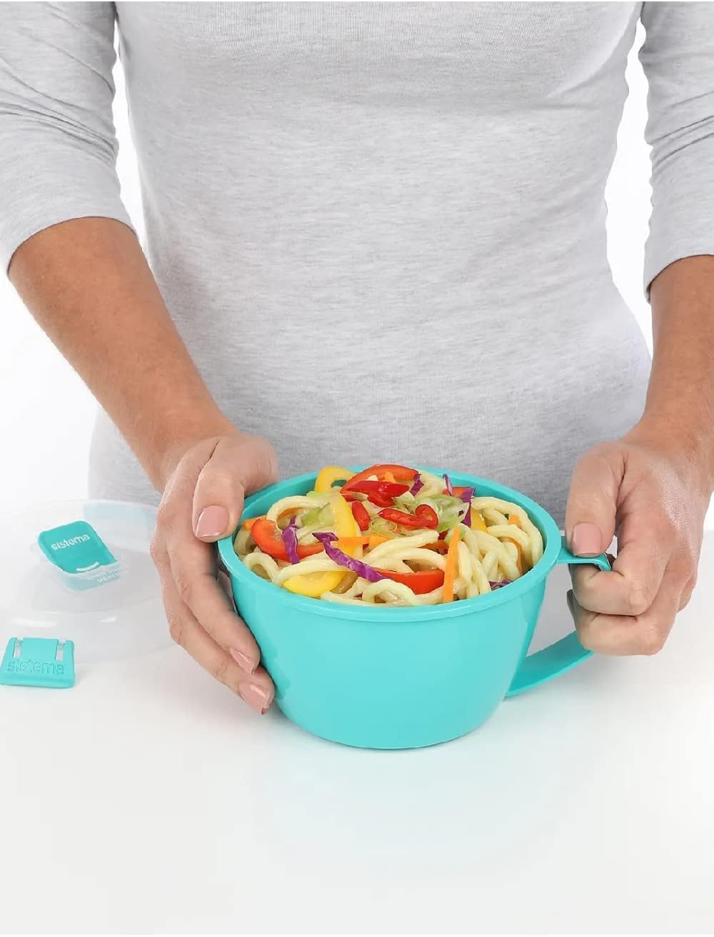 Sistema Microwaveable 940mL Noodle Bowl, Round Microwave Container with Lid & Steam-Release Vent, Cooks Pasta, Soup, Stew & More, Dishwasher & Freezer-Safe, BPA-Free
