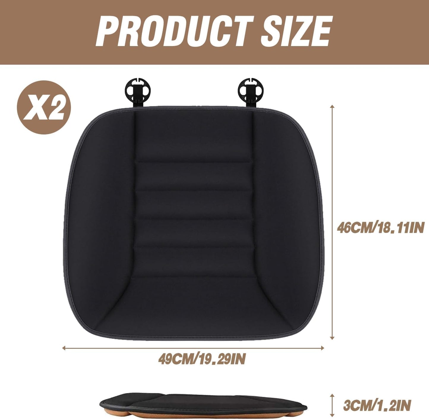 Car Seat Cushion Pad 1.2" Thick Comfort Seat Protector for Car Driver Seat Office Chair Home Use Memory Foam Seat Cushion with Non Slip Bottom, 20'' x 18.5'', Black