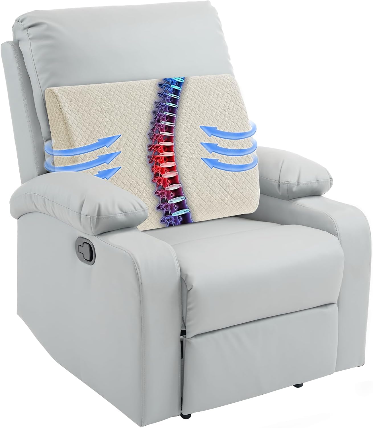 HOMBYS Lumbar Support Pillow for Recliner Chair, Memory Foam Back Support Cushion for Elderly,Extra Large Lumbar Support Pillow,Thick Backrest for Home Reading (Grey, 20“x13.5"x5")