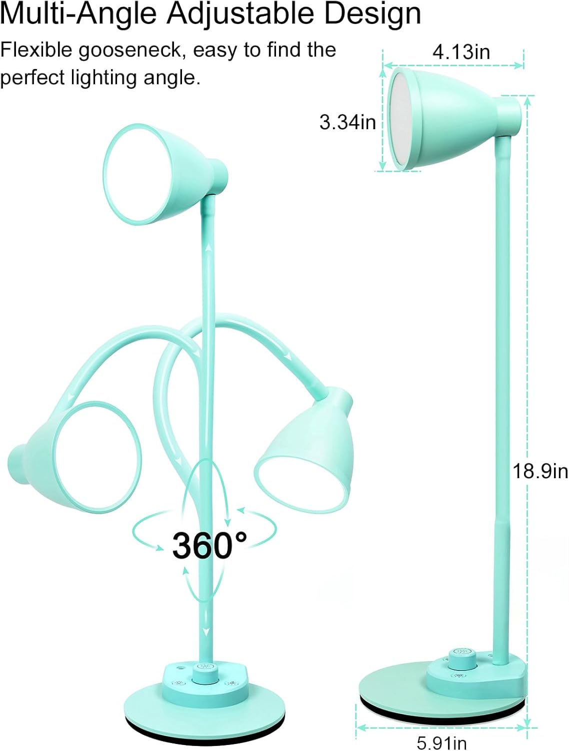 BOHON LED Desk Lamp with USB Charging Port 3 Color Modes Dimmable, Black | Reading Light Intelligent Induction Auto Dimming Task Lamp Neck Flexible Table Lamp for Bedside Office, AC Adapter Include