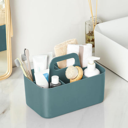 Multiuse Caddy Organizer with Handle, Portable Divided Plastic Tote Bin - Art Craft, Stationary Pen Marker Crayons, Makeup Hair Supplies Storage - Bathroom, Classroom, Dorm, Office, Desk Holder - Grey