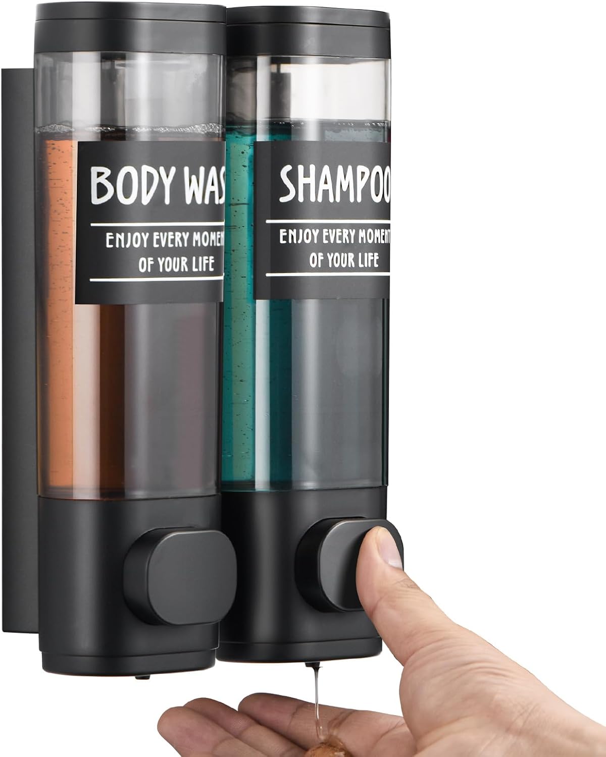 Shampoo and Conditioner Dispenser,GlintGath Shower Dispenser 2 Chamber No Drill Shampoo Dispenser for Shower Wall Mounted Shower Soap Dispenser for Bathroom Hotel,2 * 300ML,Matte Black