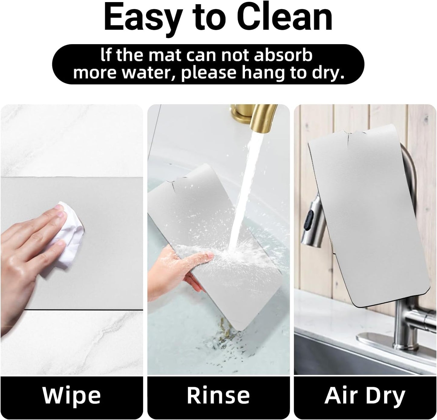 LOPNUR Cuttable Faucet Mat for Kitchen Sink, Extra Long 29 Inch, Black | Super Absorbent & Fast Dry Diatomite Sink Splash Guard, 0.8-2.4 Inch Adjustable Faucet Hole, Cut to Fit Bathroom & RV Sinks