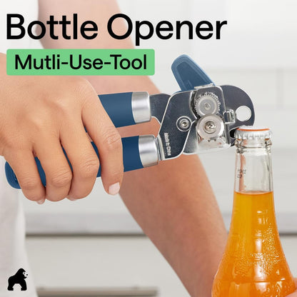 GORILLA GRIP Original Model Stainless Steel Smooth Edge Manual Can Opener and Bottle Openers, US Designed, Comfortable Handle, Oversized Handheld Turn Knob, Multifunctional Kitchen Tool, Gray