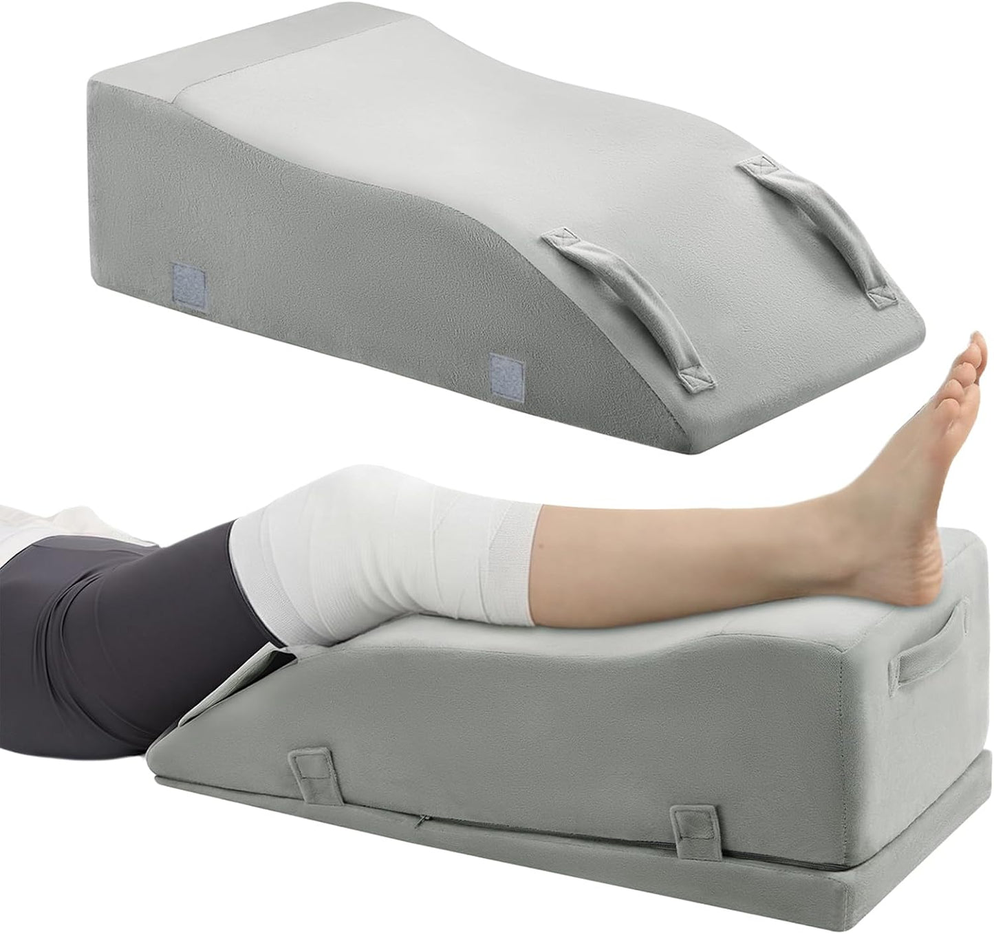 Leg Elevation Pillow for After Surgery, Adjustable Wedge Pillow for Legs Knee Swelling & Blood Circulation Relief, Knee Replacement Surgery Recovery Pillow (Velvet Grey, 27.5inx13inx10in)