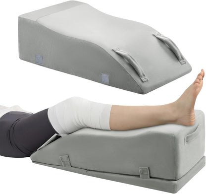 Leg Elevation Pillow for After Surgery, Adjustable Wedge Pillow for Legs Knee Swelling & Blood Circulation Relief, Knee Replacement Surgery Recovery Pillow (Velvet Grey, 27.5inx13inx10in)