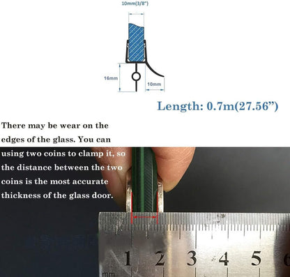 Frameless Shower Door Bottom Seal with Drip Rail for 3/8"(10mm) Glass, Length 27.5"/0.7m, Glass Door Sweep Stop Shower Leaking Clear