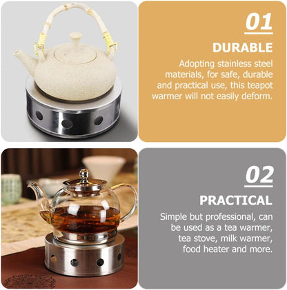 ARTIBETTER Stainless Steel Teapot Warmer Base with Glass Hollow Candle Heater, Tea Pot Heater for Office and Home Use, Heat Preservation Warmer Stand
