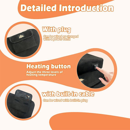 Heated Seat Cushion Foldable Memory Foam Heated Seat Pad with 3 Level Heating for Camping Fishing Office Chair Stadium Seats (Power Supply Not Included)