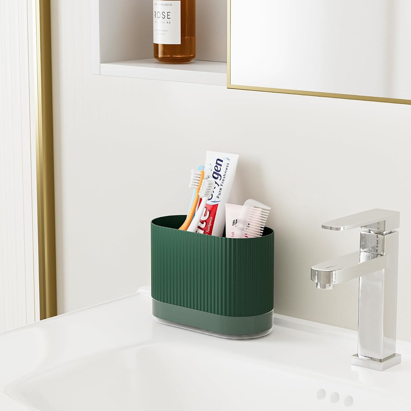 Large White Kids Toothbrush Holder for Bathroom with Drainage Tray 3 Slots | Cute Plastic Toddler Tooth Brush and Toothpaste Holder Organizer Caddy, White Bathroom Accessories Decor