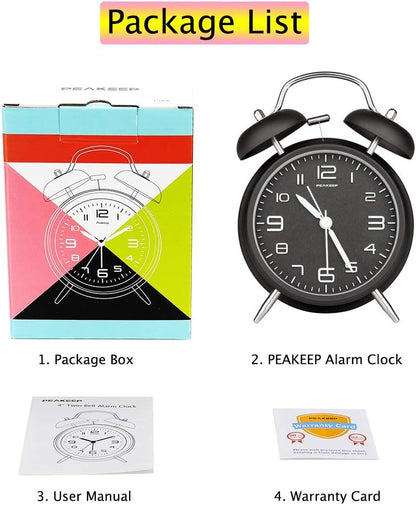Peakeep Loud Alarm Clock for Heavy Sleepers Adults, Metal 4.5 Inches | Twin Bell Battery Operated Analog Alarm Clocks for Bedrooms Kids' Room Decoration (Jewel Blue)