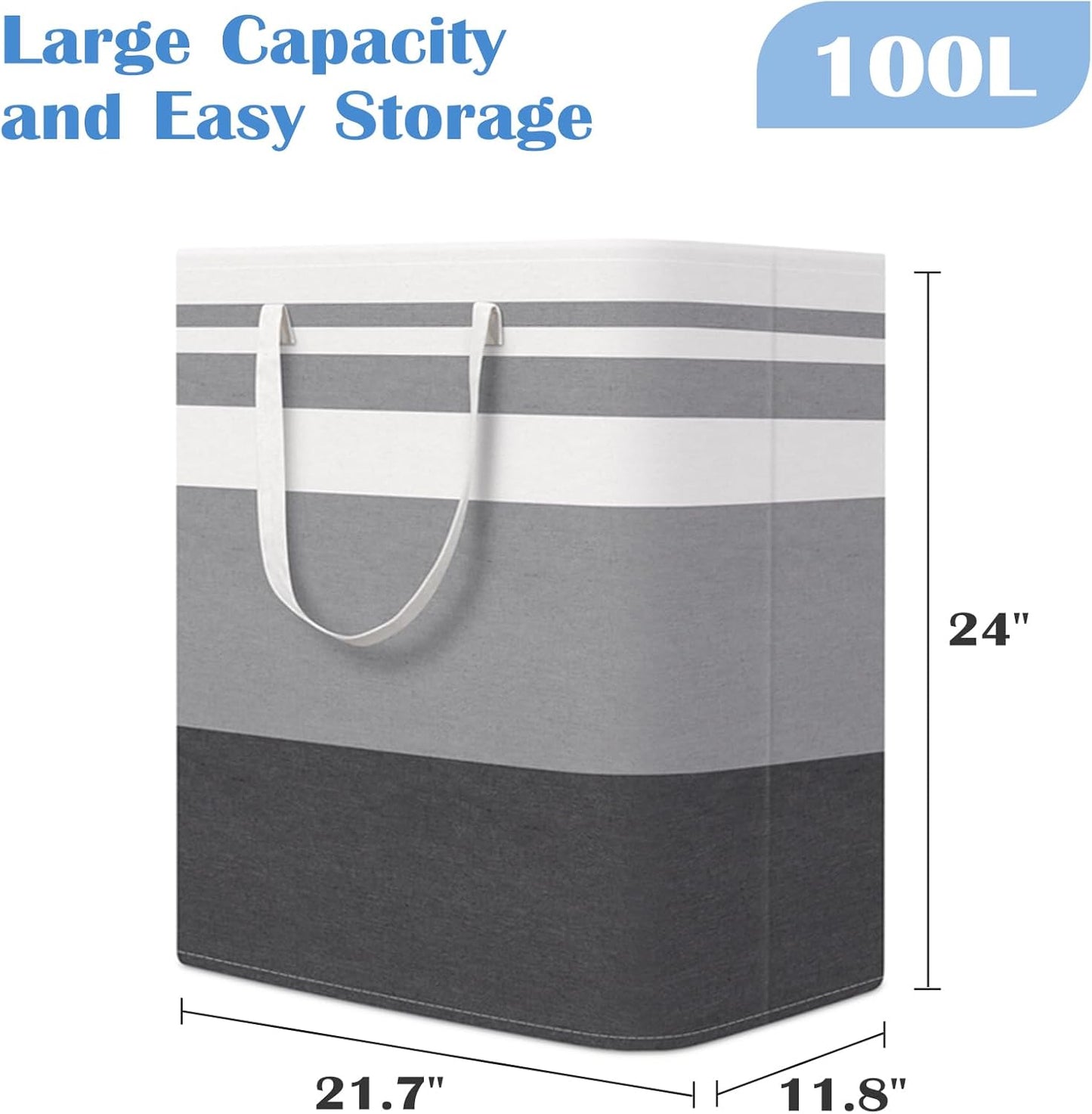 BlissTotes 3-Pack Laundry Basket, Collapsible Laundry Hamper, Grey, 75L | Laundry Clothes Hamper, Hampers for Bedroom, Freestanding Hamper with Handles, Clothes Laundry Basket