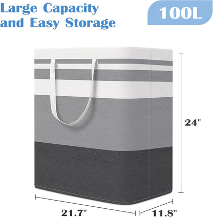 BlissTotes 3-Pack Laundry Basket, Collapsible Laundry Hamper, Grey, 75L | Laundry Clothes Hamper, Hampers for Bedroom, Freestanding Hamper with Handles, Clothes Laundry Basket