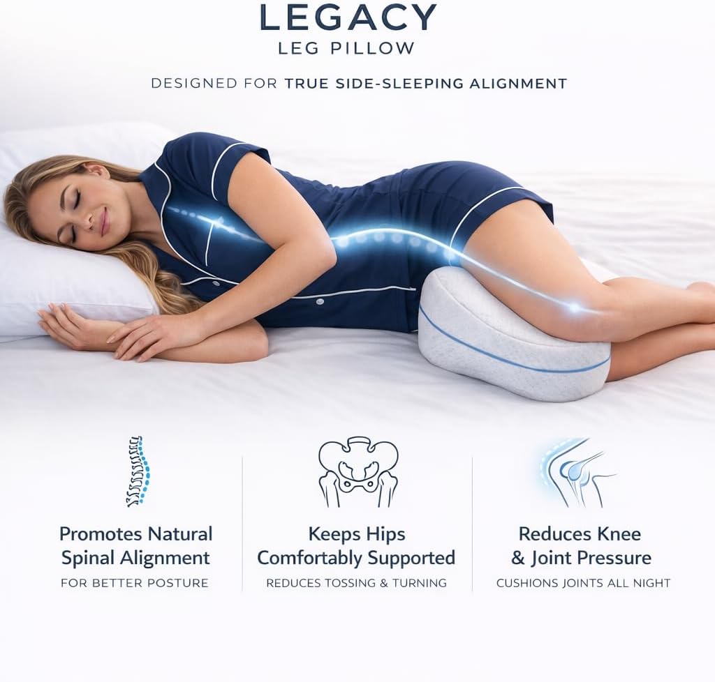Contour Legacy Cool Leg & Knee Foam Support Pillow for Side Sleepers Soothing Relief for Back, Hips, Knees, Joints, Nerves & Muscles