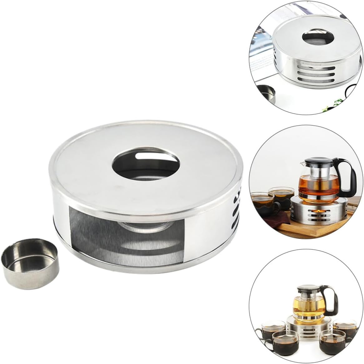 PRETYZOOM Stainless Steel Glass Tea Base Candle Holder for Home Office Cafe and Easy to Clean Tea Warmer for Enjoying Loose Leaf