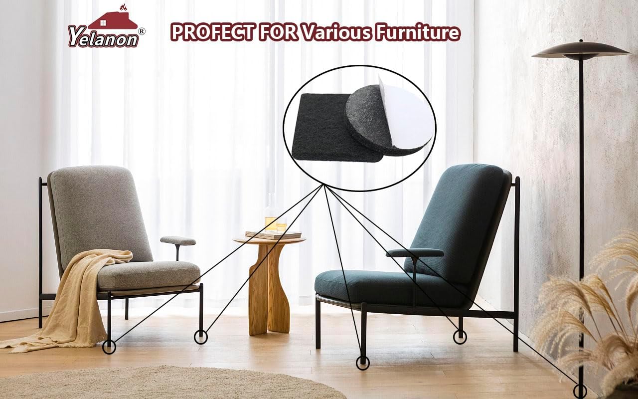 Felt Furniture Pads -182 Pcs Premium Felt Pads for Chair Legs Furniture, Floor Protectors for Hardwood Floors, Black
