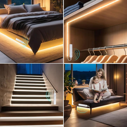 Motion Sensor Strip Light,Battery Operated Cabinet COB Led Strip Lights, Under Cabinet Lighting for Wardrobe,Stair,Pantry,Under Counter,Cupboard,Cabinet,Bed (Natural White, 2M)