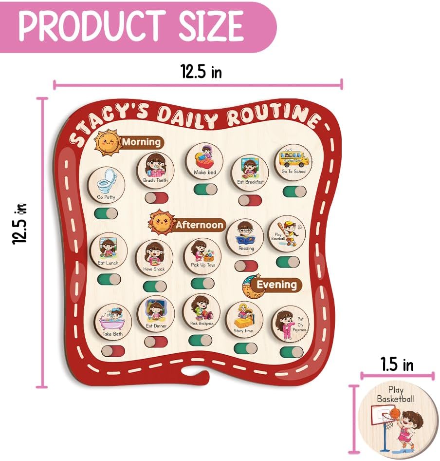 TinyKidz Wooden Daily Routine Chart 11x15, Schedule Board for Kids, Wooden Chore Chart for Kids, Responsibilities Chart for Toddlers, Morning Bedtime Routine for Toddlers