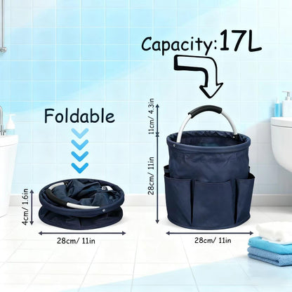 17L Cleaning Caddy with Handle, Portable Picnic Basket, Apple Picking Basket, Gift Basket, Collapsible Bathroom Storage Baskets for Dorm, Bathroom, Tool, Garden, Cleaning Supplies (Black)