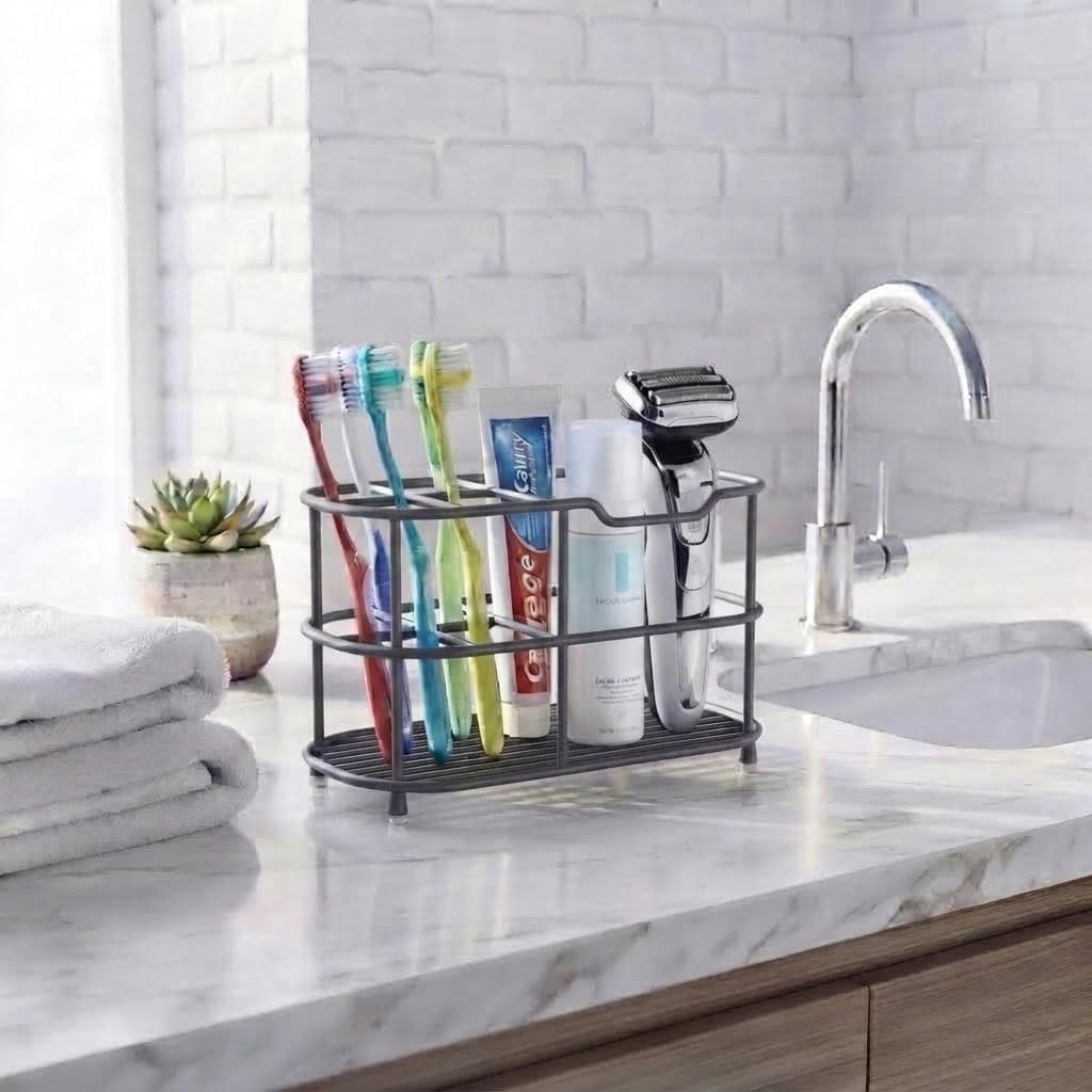 Bathway Toothbrush Holder for Bathroom, 6.9"L x 3.4"W x 4"H, Matte Black, L | Waterproof, Rust-Proof, More Durable, Multifunctional, Large-Capacity, Non-Slip, Anti-Tip, Self-Draining, Stylish Appearance