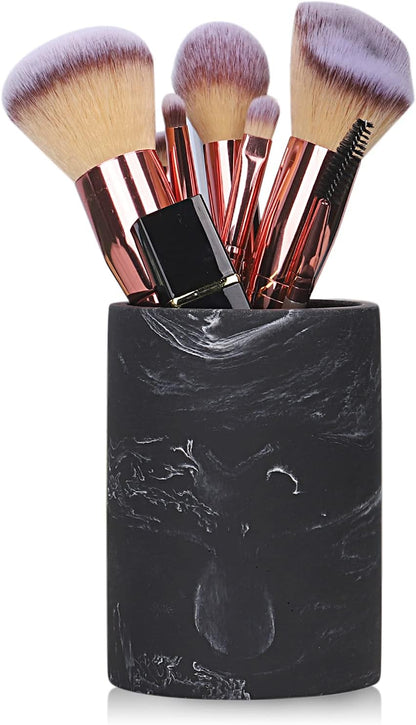 Marble Look Toothbrush Holder for Bathroom Countertop Organizer, Holds Toothpaste, Dental Floss, Razor, Comb, Makeup Brushes, and More, Stylish Bathroom Accessory for Tooth Brushing Essentials