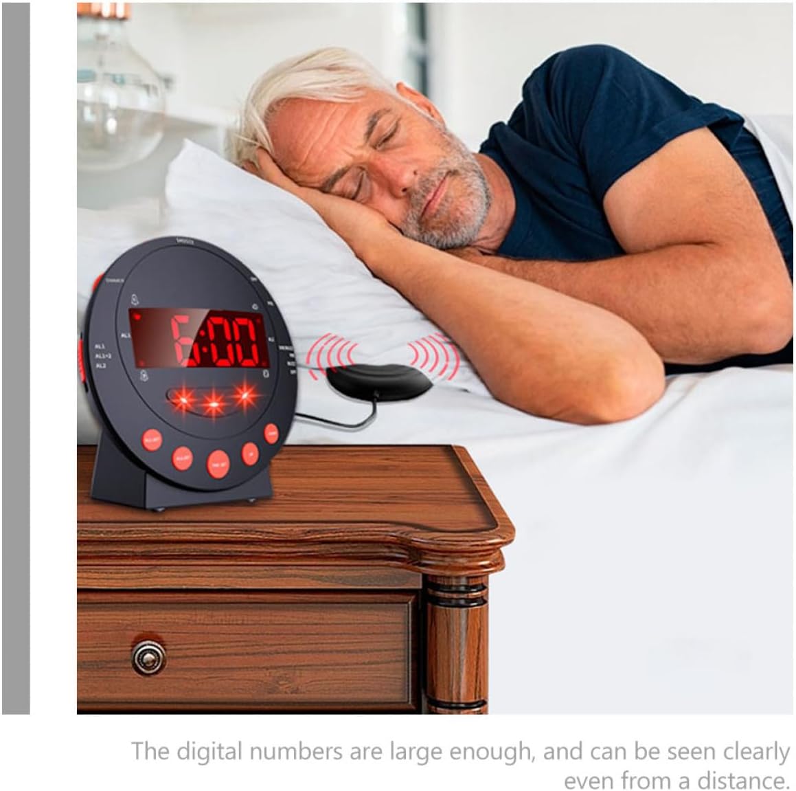 Vibrating Bed Shaker Alarm Clock with Adjustable Volume and Brightness