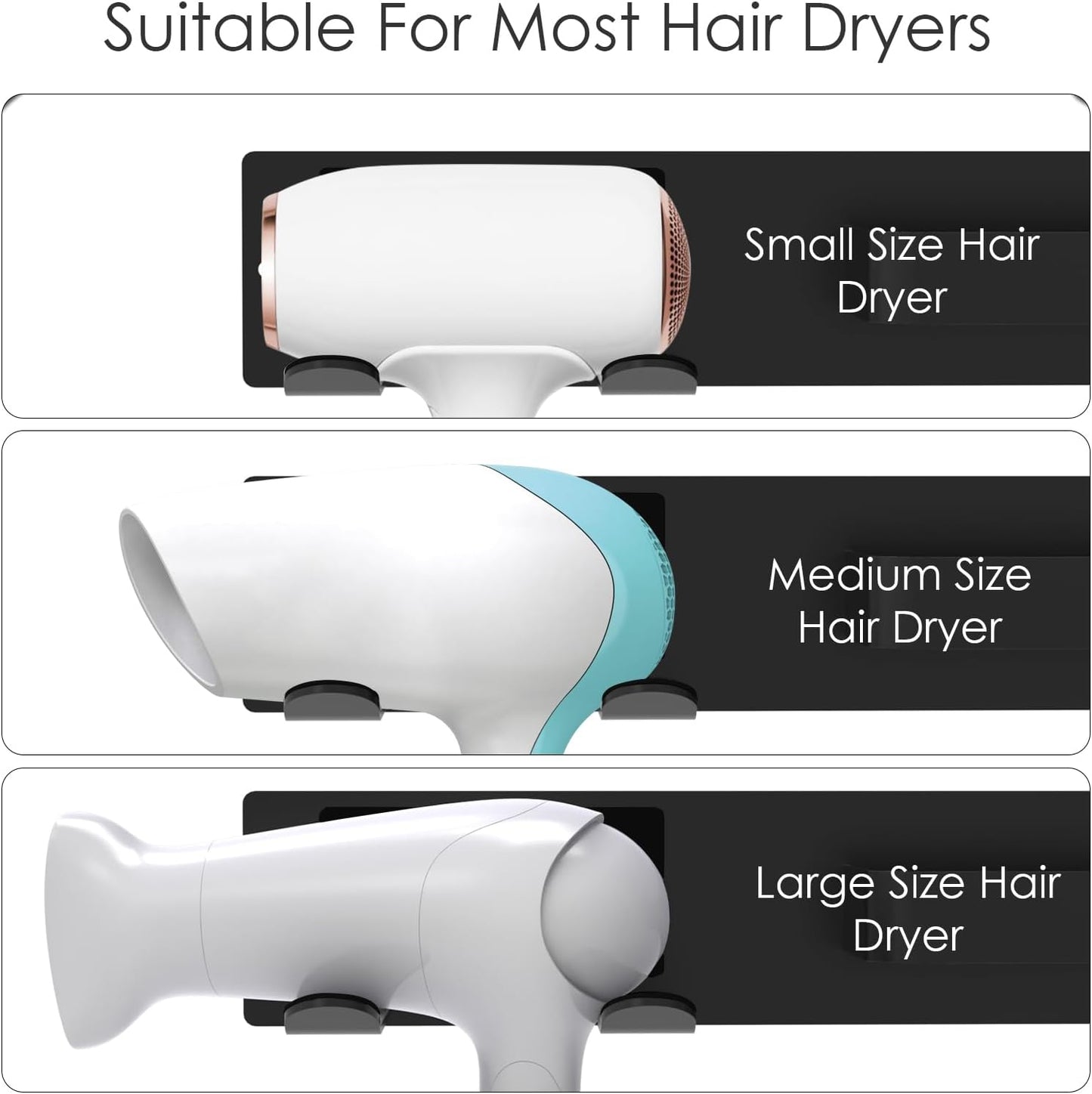 Hair Dryer & Flat Iron Holder Wall Mount, Self Adhesive, Black | No-Drill Hair Tool Organizer for Bathroom Makeup Vanity Cabinet Door