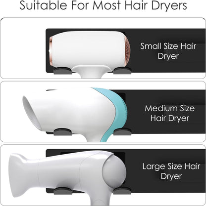 Hair Dryer & Flat Iron Holder Wall Mount, Self Adhesive, Black | No-Drill Hair Tool Organizer for Bathroom Makeup Vanity Cabinet Door
