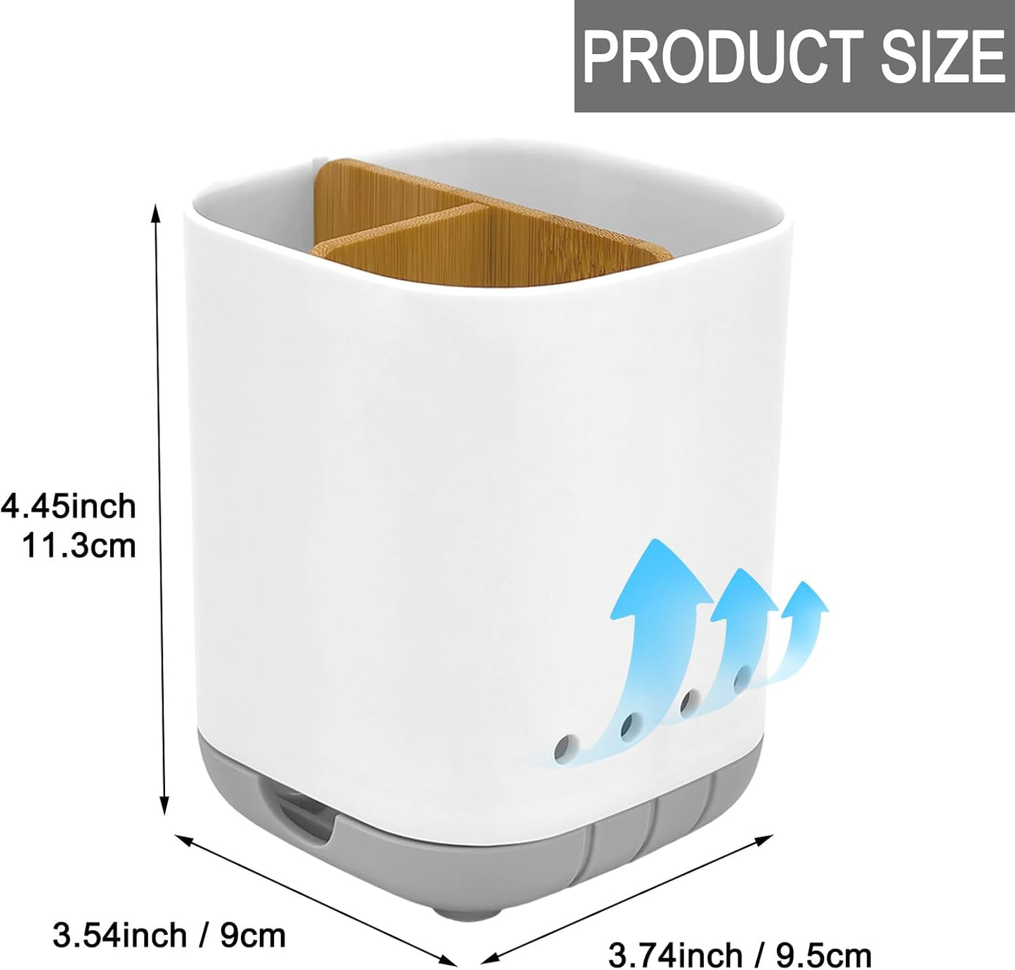 Toothbrush Holder with Bamboo Divider,Detachable for Easy Cleaning Bathroom Countertop Organizer,Plastic 3 Slots Electric Toothbrush and Toothpaste Holders Storage Caddy for Bathroom Vanity,Sink(Grey)