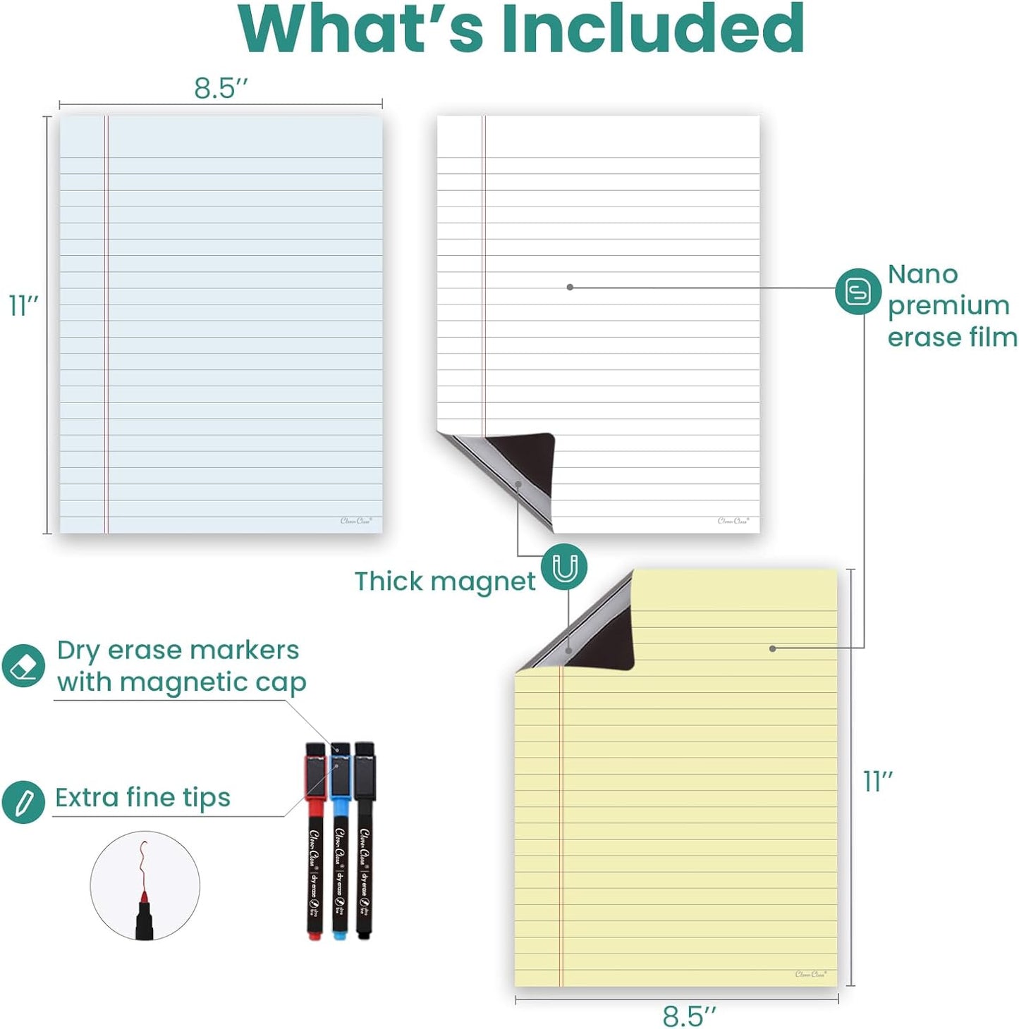 Magnetic Dry Erase Board – 8.5”x11” Reusable Lined Dry Erase List Board for Fridge 2 Pcs – Marker Included
